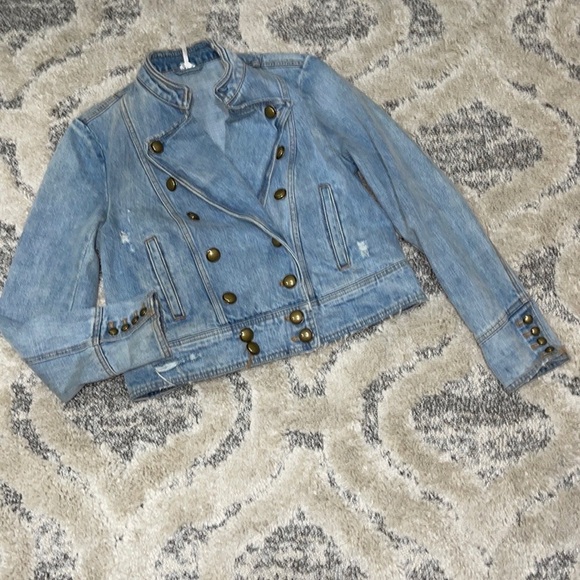 NWOT Free  People Ferry  Double Breasted Distressed  Denim Jacket - Picture 2 of 16